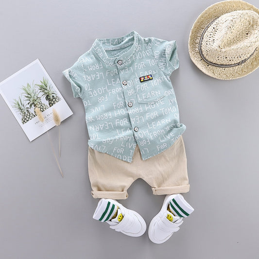 Letter Print Shirt Short and Short Sleeve Pants Set for Boys 1 2 3 4 Years