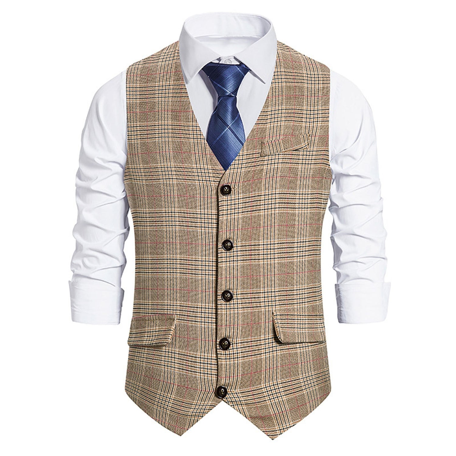 Men's Suit Vest Plaid Single Breasted Blended Mens Vest Waistcoat Jacket Slim Fit Casual Formal Men's Business Vest Gilet Homme - ModaDime